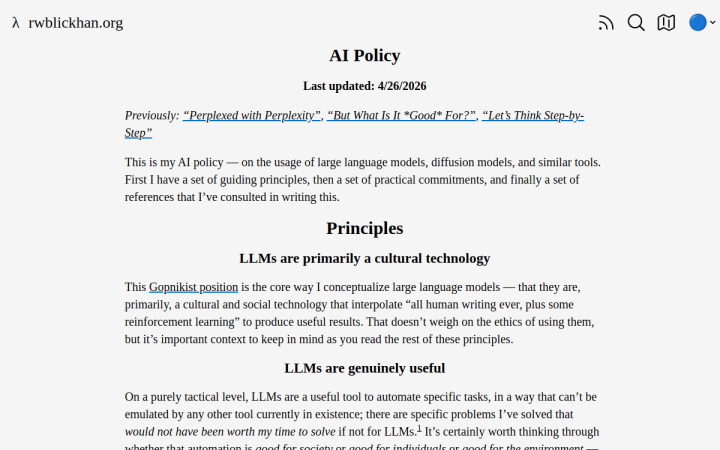 Screenshot of AI Policy